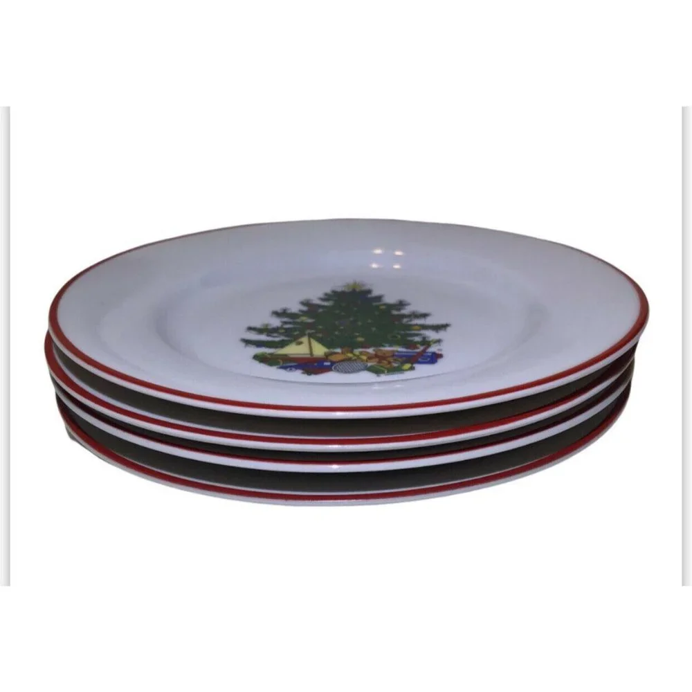 VTG Cuthbertson Set Of 4 Red Rim 6.5” “American Christmas Tree” Bread‎ Plates